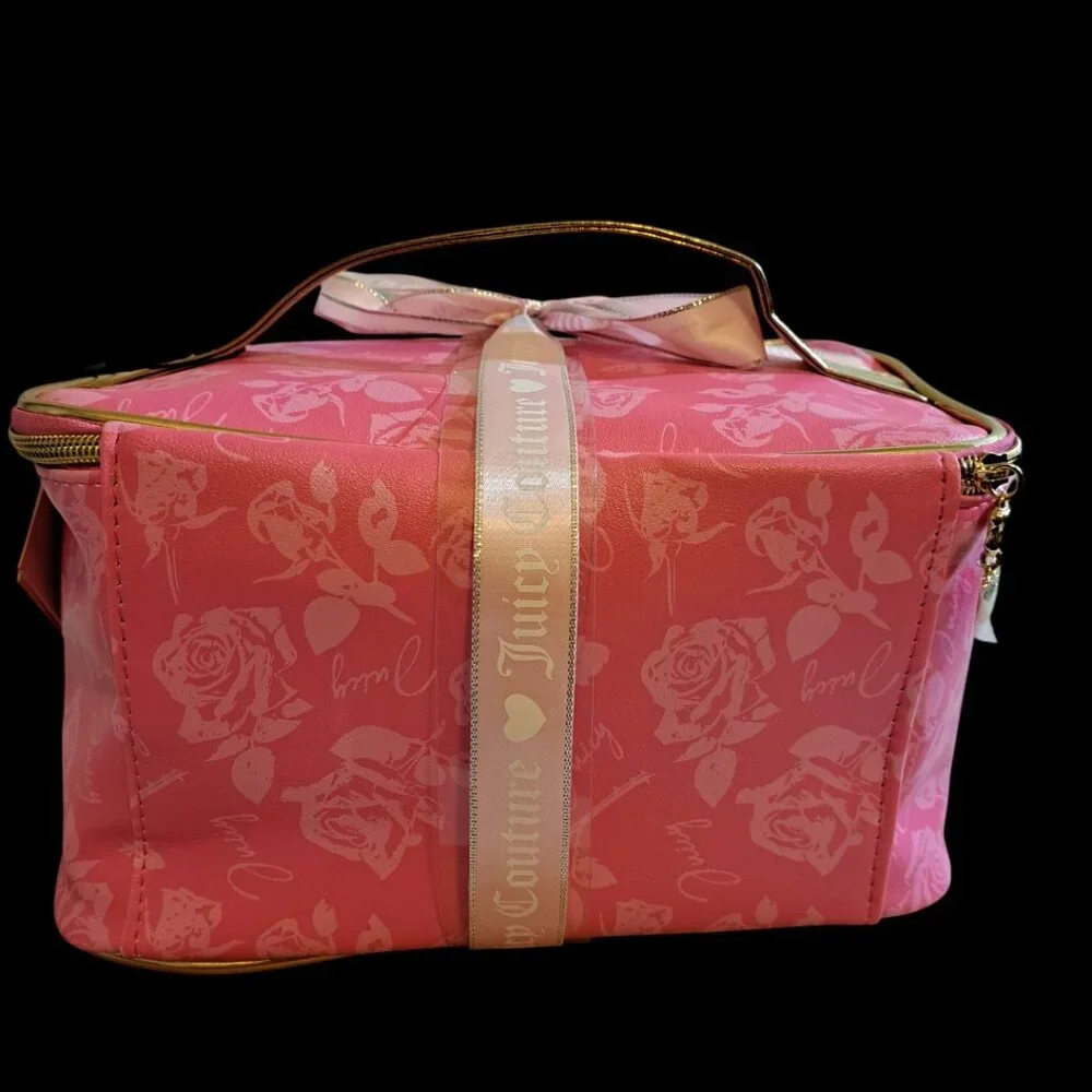 Juicy Couture 2 Piece Hot Pink & Gold Cosmetic Travel Bag NWT - Picture 7 of 9